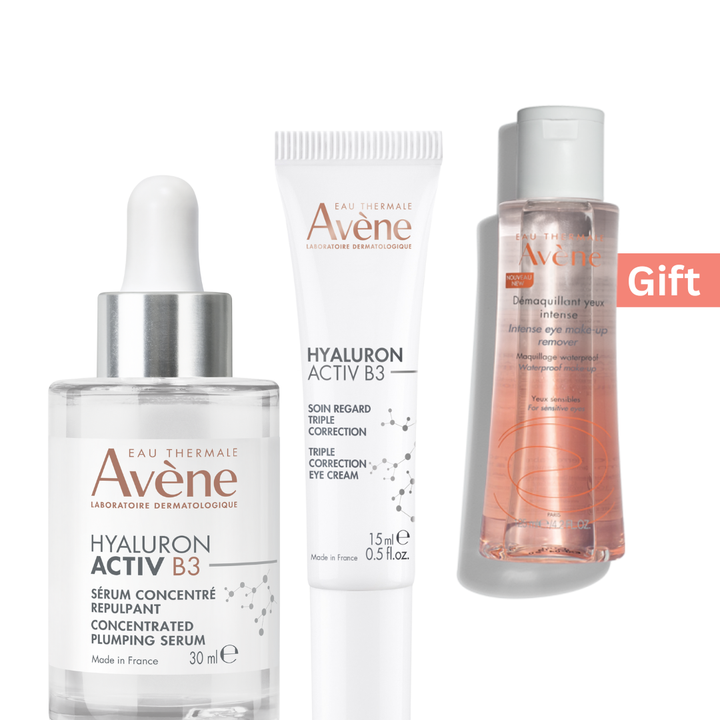Avène Hyaluron Activ B3 Eye Contour + Hyaluron Activ B3 Serum Concentre Repulpant 30Ml + Free Eau Thermale Demaquillant Yeux Intense 125Ml