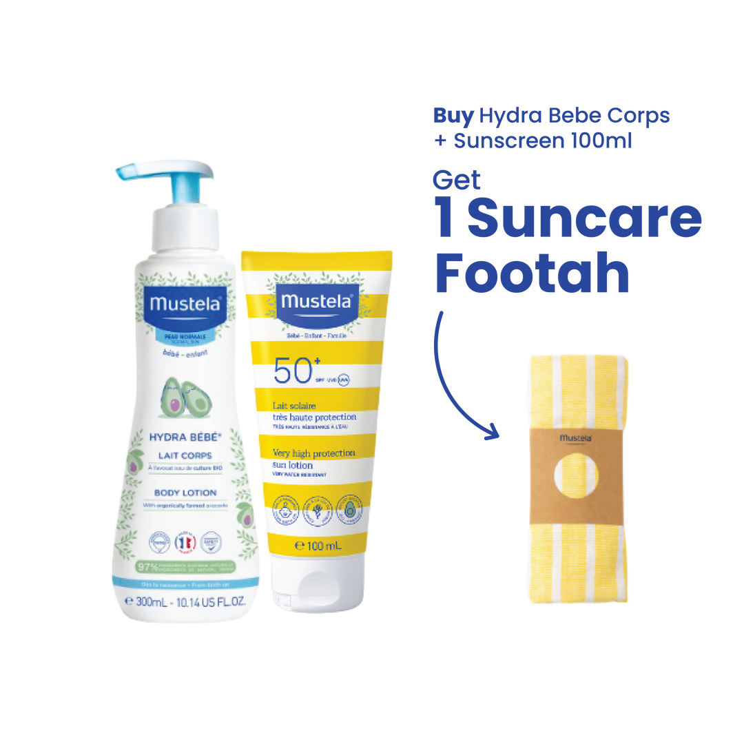 Mustela Hydra Bébé Lotion 300mL + Mustela Sunscreen SPF50+ 100mL Bundle