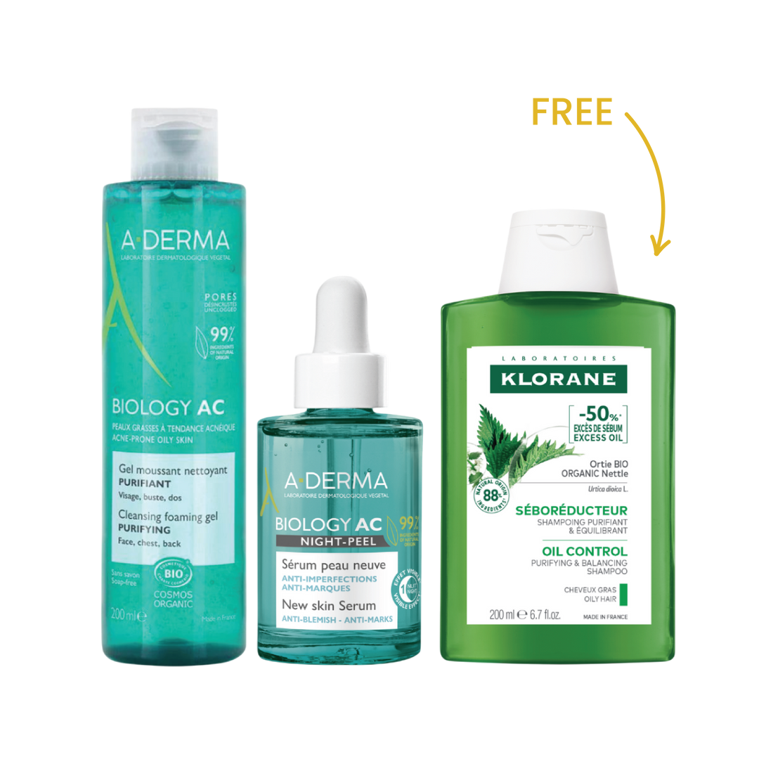 Buy Aderma Biology AC Gel 200mL + Biology AC Serum Get Klorane Shampoo Ortie 200mL