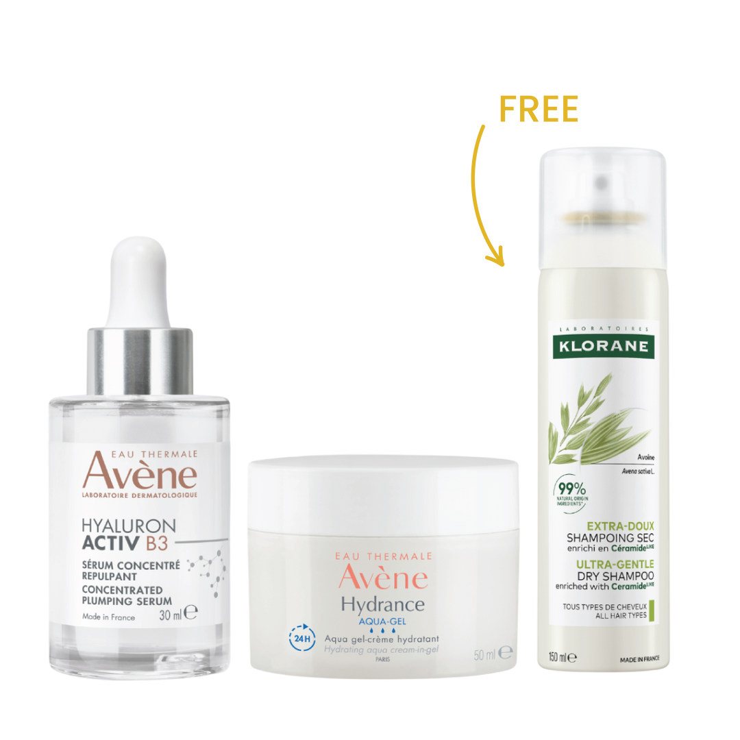 Buy Avene Hyaluron Activ B3 Serum + Hydrance Aqua Gel 50mL Get Klorane Shampoing Sec