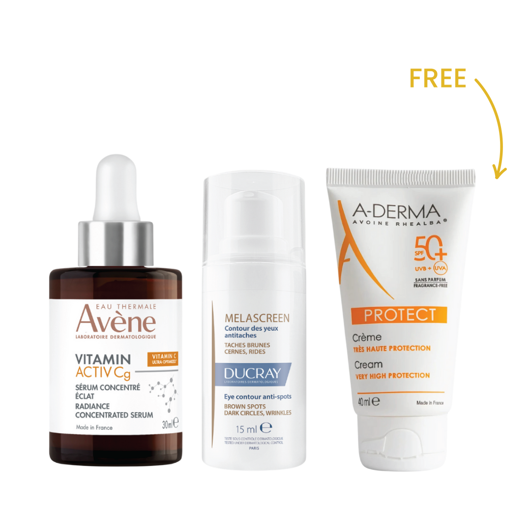 Buy Avene Vitamin Cg Serum + Ducray Melascreen Eye Contour Get Aderma Protect Suncreen SPF 50+