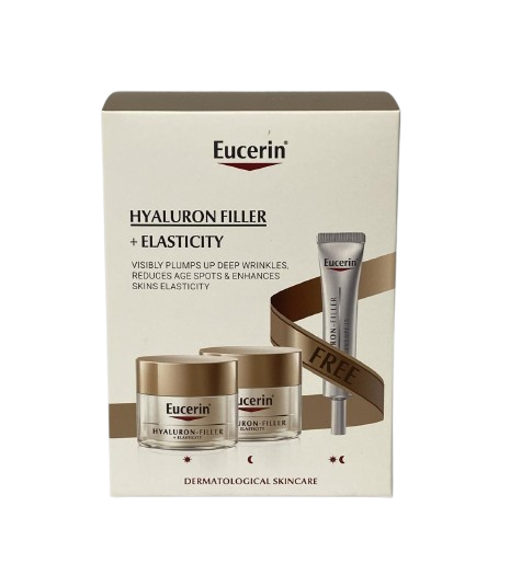 Eucerin Hyaluron Filler + Elasticity Christmas Set: Buy Day & Night Cream Get Eye Contour For FREE