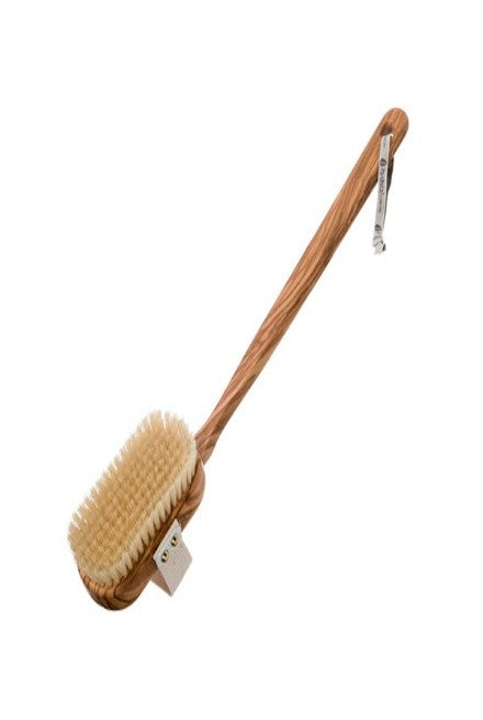 Hydrea London Premium Olive Wood Wet and Dry Body Brush with Long Detachable Handle
