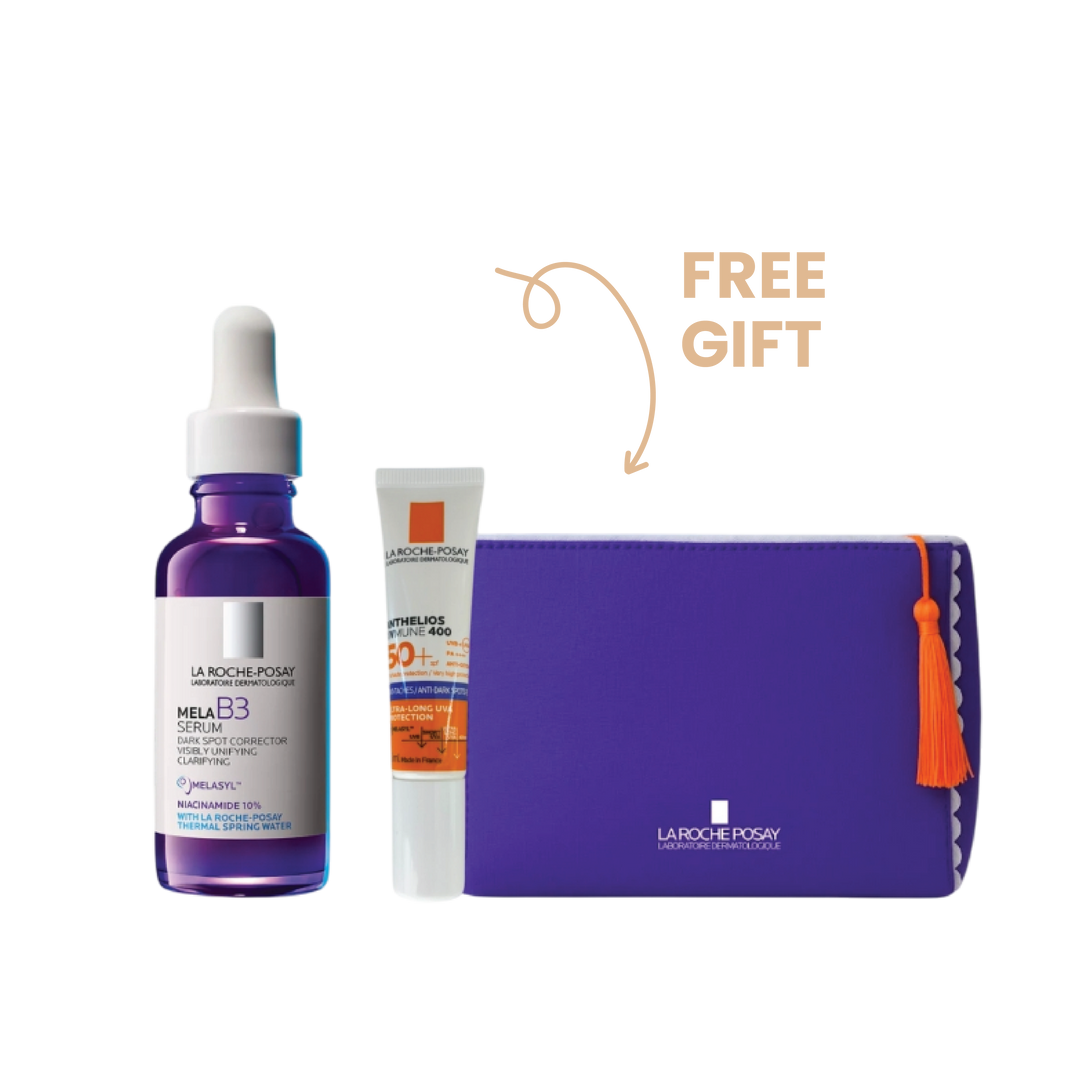 Buy La Roche Posay Mela B3 serum 30mL & Get Anthelios Uvmune Fluid 15mL & A Pouch for FREE