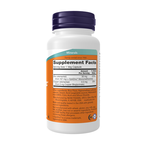 Now L-OptiZinc® 30 mg 100 Veg Capsules