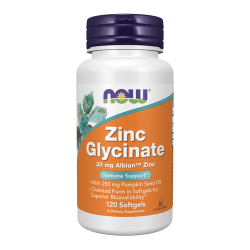 Now Zinc Glycinate 30mg AlbionTM Zinc 120 Softgels