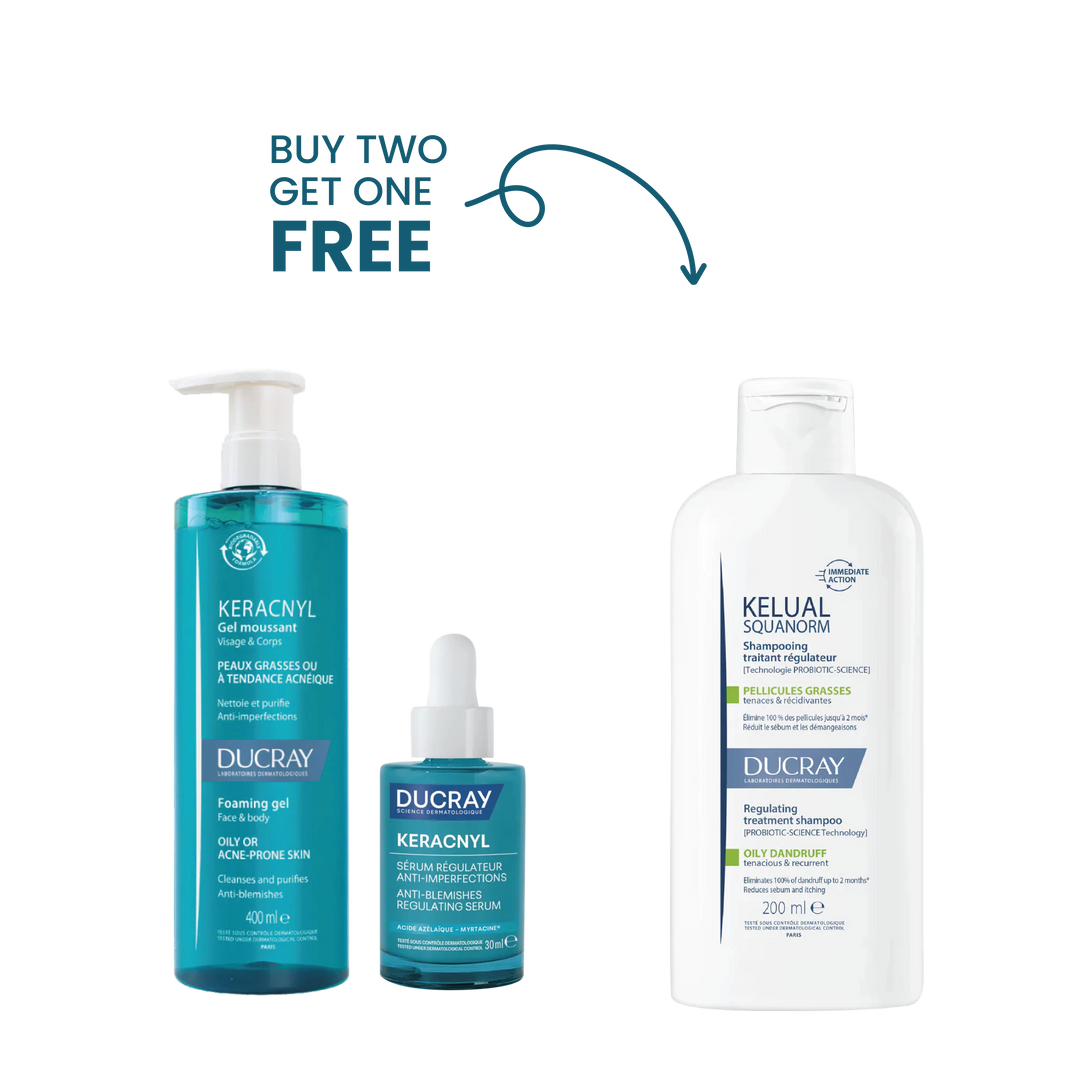 Buy Ducray Keracnyl Serum + Keracnyl Gel 400mL & Get Squanorm Shampoo for FREE