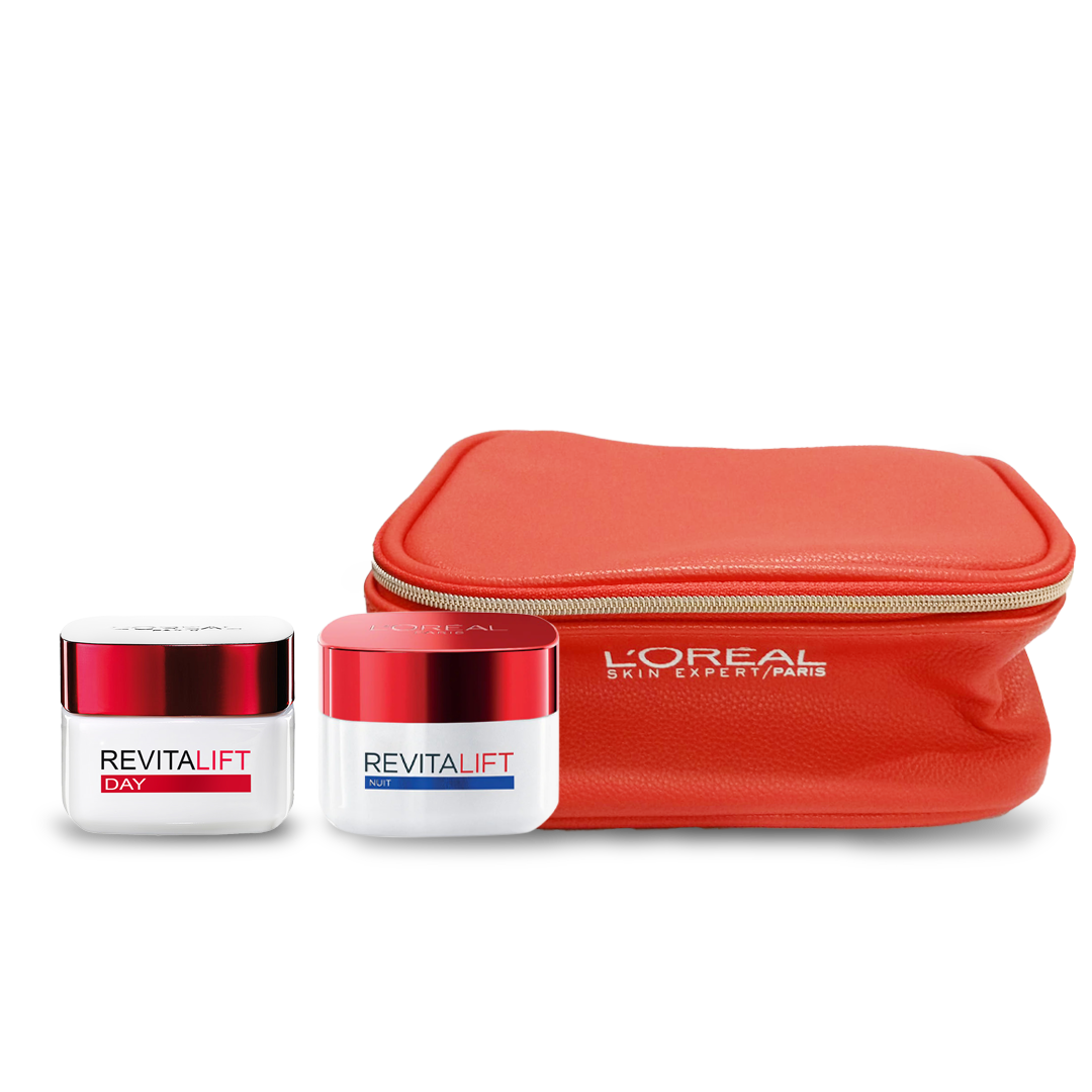 L'oreal Revitalift Day Cream 50ML, Night Cream 50ML and get L'oreal skin expert Pouch.