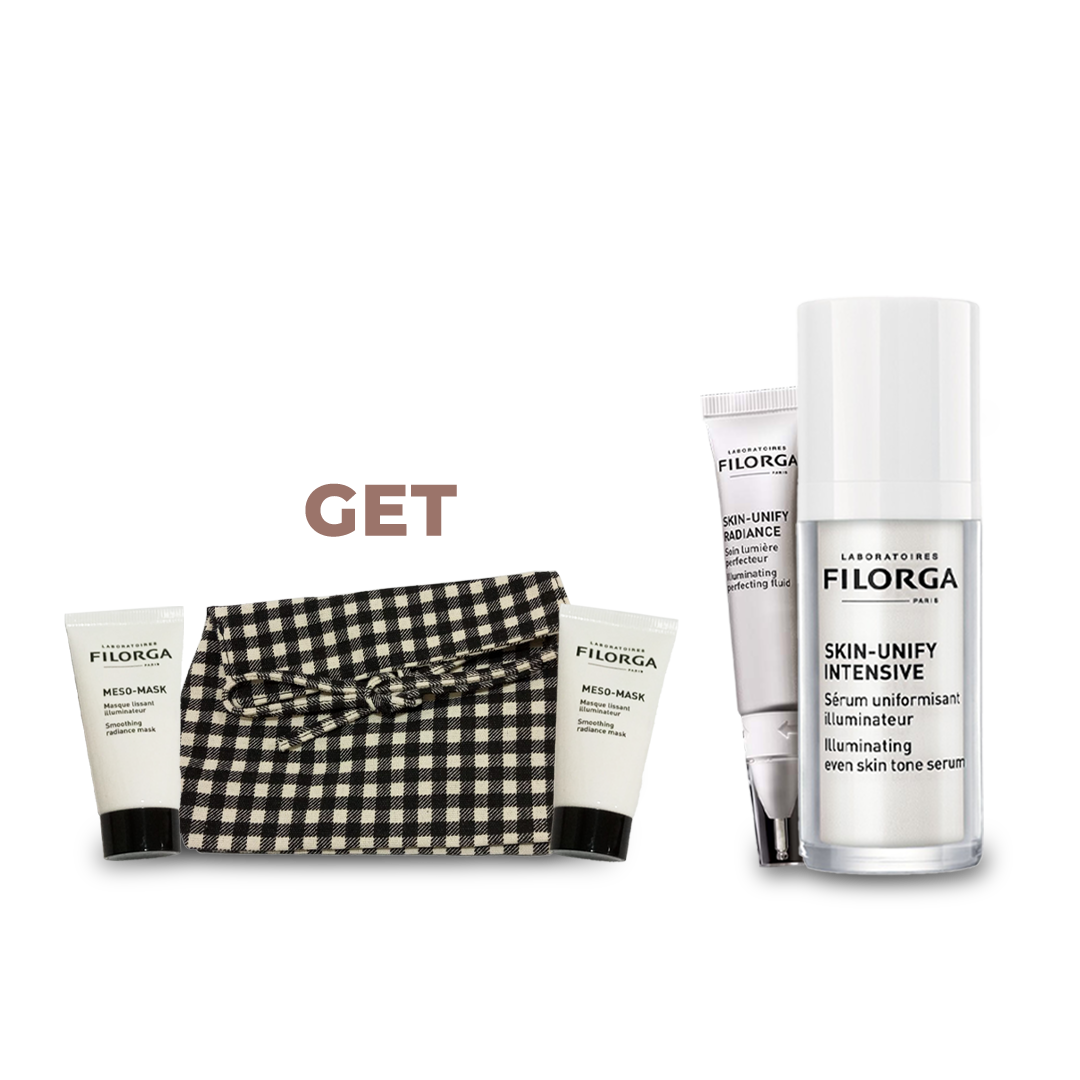 Filorga skin unify intensive serum 30ML, Skin Unify Radiane 15ML and get2 Free Travel size meso mask 15ML.