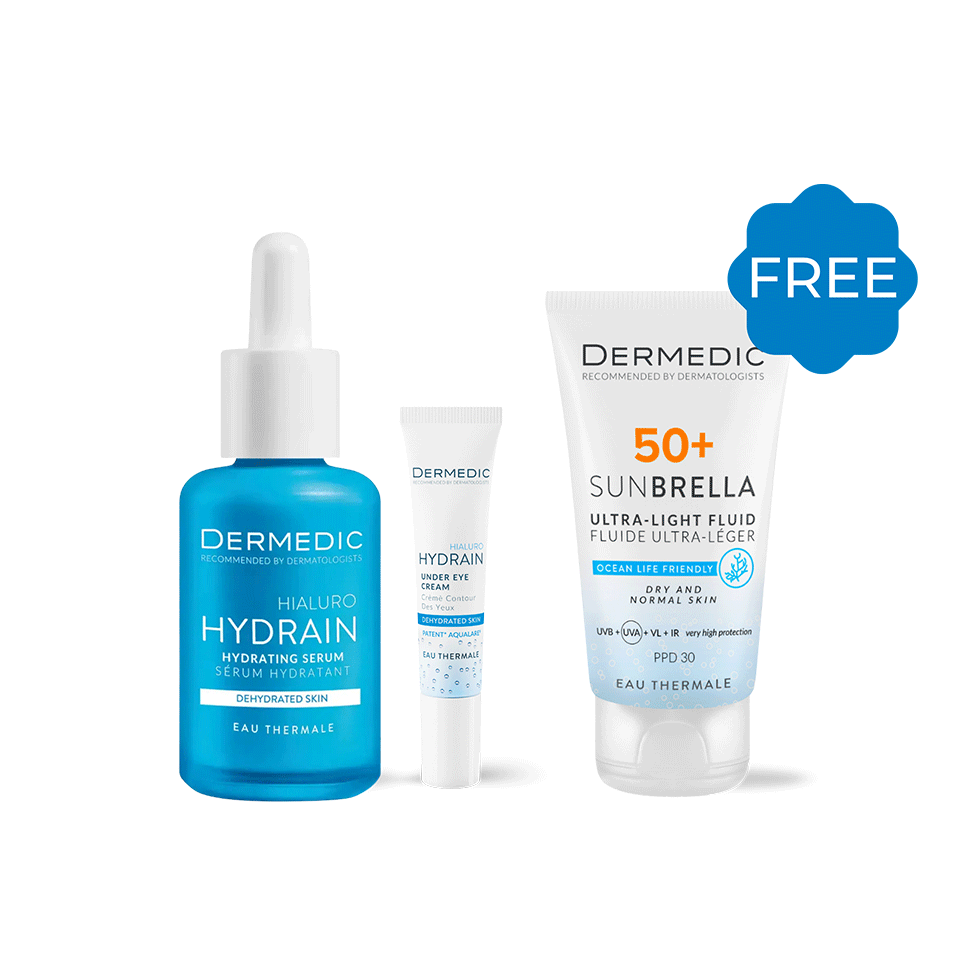 Dermedic Hydrain Buy Hydrain Hydrating Serum & Hydrain Eye Contour & Get Sunbrella Fluid SPF50+ Free