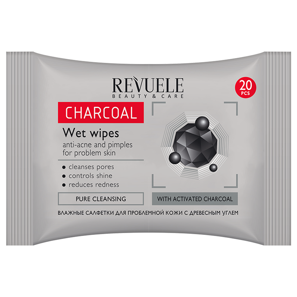 Revuele Wet Wipes Charcoal Anti Acne And Pimples For Problem Skin 20 Pcs Per Pack