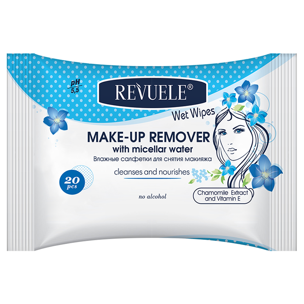 Revuele Wet Wipes Make Up Remover Hypoallergenic With Micellarr Water 20 Pcs