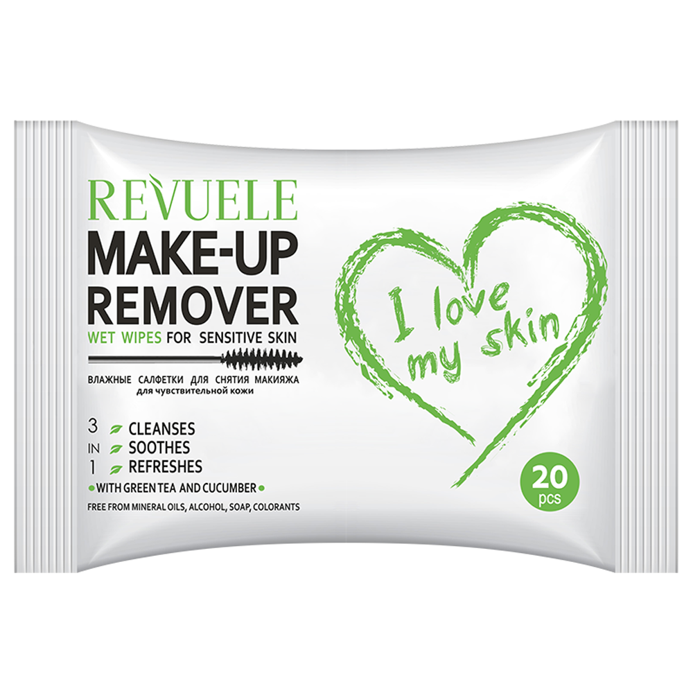 Revuele Wet Wipes Make Up Remover With Green Tea And Cucumber 20 Pcs Per Pack